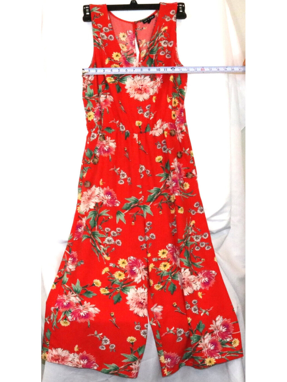 As U Wish Women's Long One Piece Romper Sz XL Red Floral